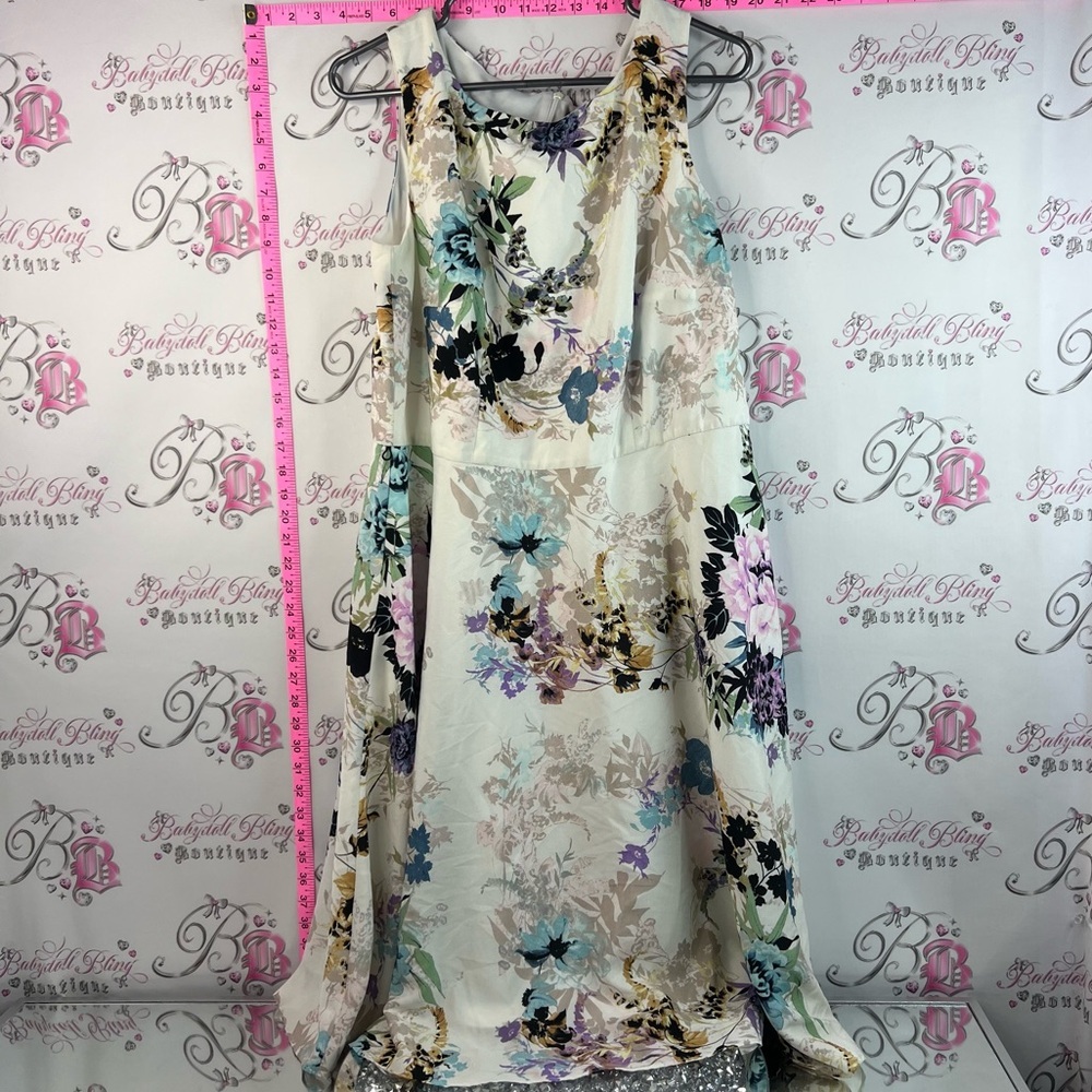 Gabby skye dress flowers Sleeveless Floral Print A-Line Dress cream multicolor